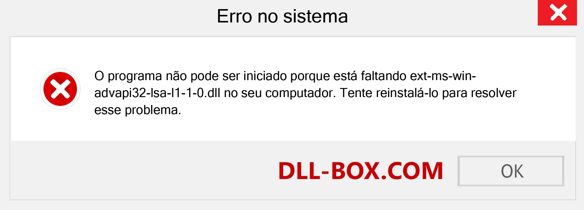 Arquivo ext-ms-win-advapi32-lsa-l1-1-0.dll ausente ?. Download para Windows 7, 8, 10 - Correção de erro ausente ext-ms-win-advapi32-lsa-l1-1-0 dll no Windows, fotos, imagens